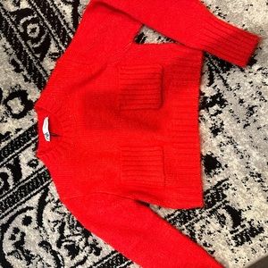 ZARA red knit sweater with pockets, NWT, size XS
